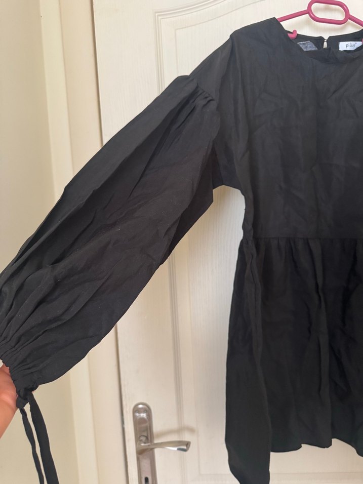 Siyah Keten Midi Tunik, Salaş Kesim - Görsel 2