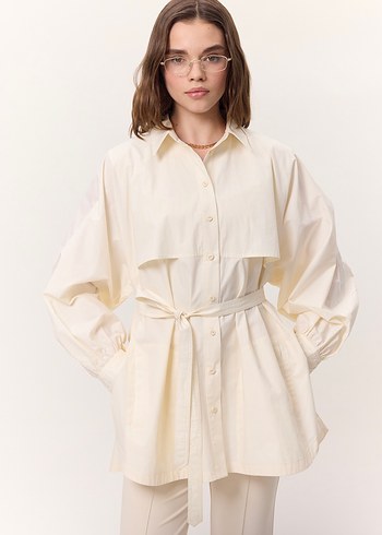 Pamuklu Beyaz Midi Boy Kadın gömlek tünik 
Manuka - Görsel 2