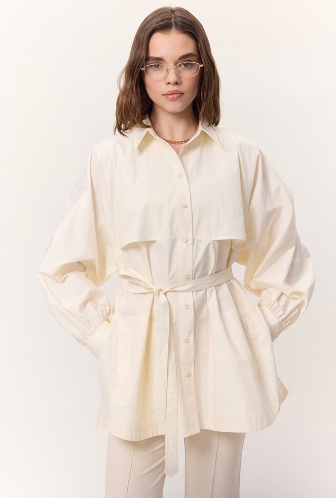 Pamuklu Beyaz Midi Boy Kadın gömlek tünik 
Manuka - Görsel 2