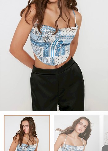 Trendyol & Milla Mavi Beyaz İnce Askili Crop Top