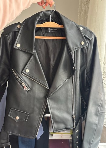 Stradivarius Kadın Siyah Deri Biker Ceket - Görsel 6