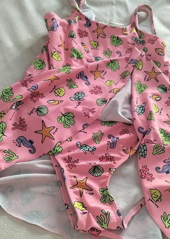 LC Waikiki Pembe Desenli Kız Çocuk Elbiseli mayo