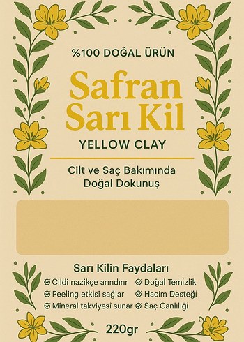 Safran Sarı Kil 500gr Doğal Yüz ve Saç Maskesi - Görsel 9