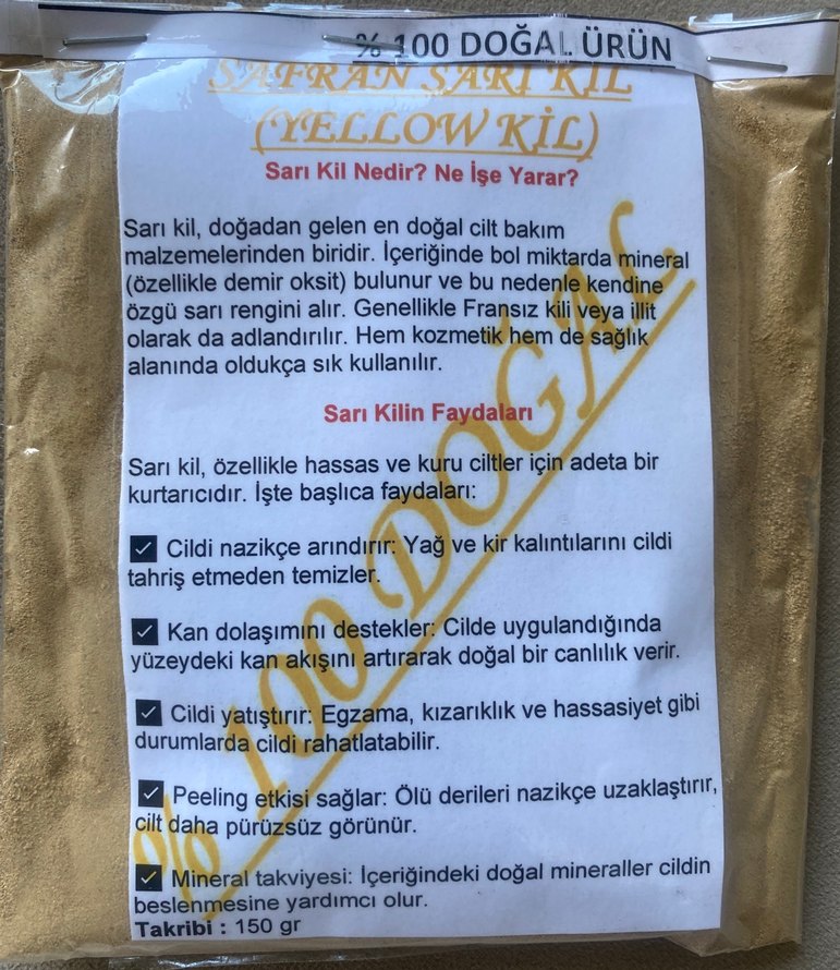 Sarı Kil Yellow Clay - % 100 Doğal Cilt Bakım Ürünü - Görsel 3