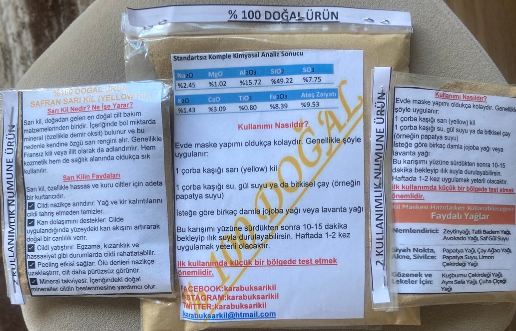 Sarı Kil Yellow Clay - % 100 Doğal Cilt Bakım Ürünü - Görsel 2