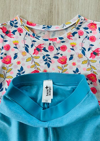 C&A Kapri Tayt Çiçekli Tshirt Mavi Pembe - Görsel 7