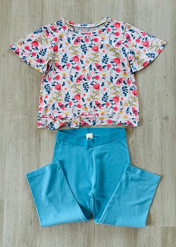 C&A Kapri Tayt Çiçekli Tshirt Mavi Pembe - Görsel 5