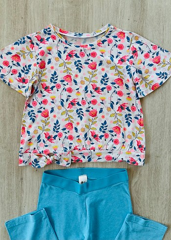 C&A Kapri Tayt Çiçekli Tshirt Mavi Pembe - Görsel 6