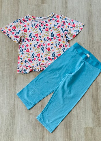 C&A Kapri Tayt Çiçekli Tshirt Mavi Pembe - Görsel 2