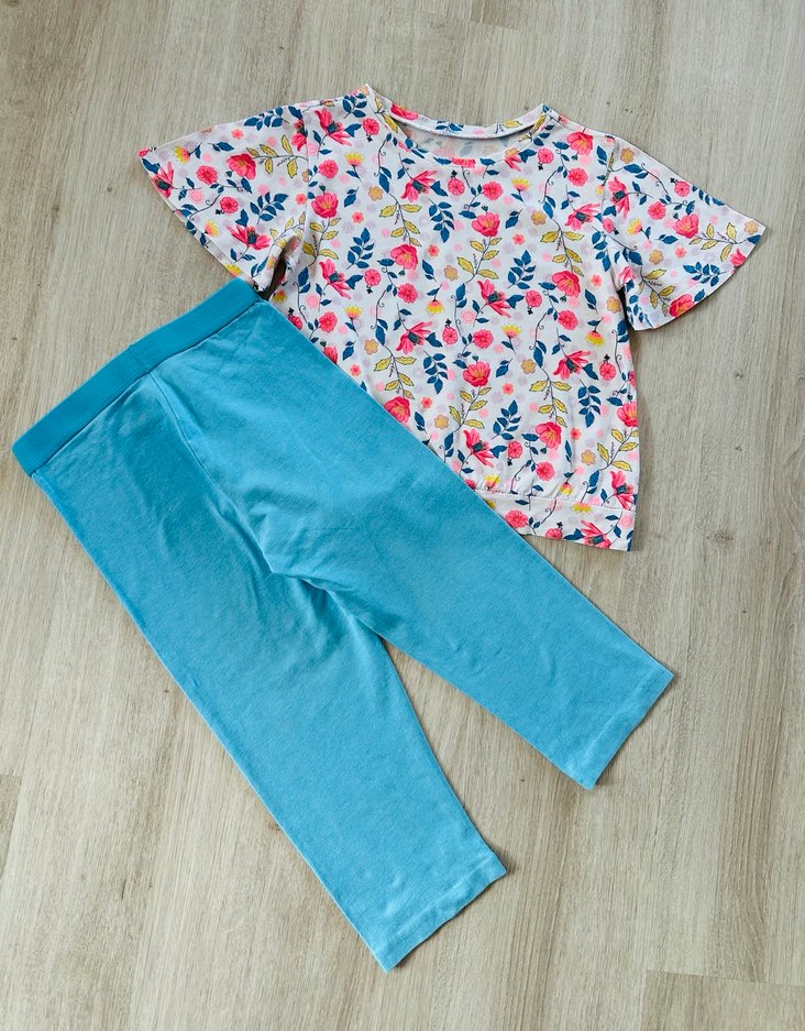 C&A Kapri Tayt Çiçekli Tshirt Mavi Pembe - Görsel 3