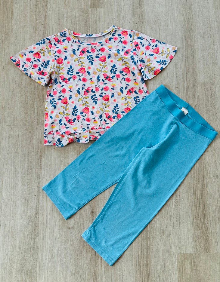 C&A Kapri Tayt Çiçekli Tshirt Mavi Pembe - Görsel 2
