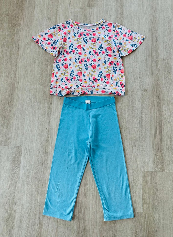 C&A Kapri Tayt Çiçekli Tshirt Mavi Pembe - Görsel 4