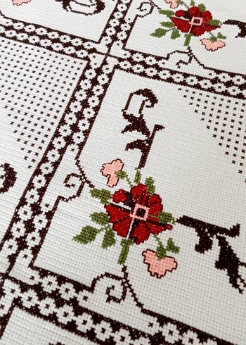 kaneviçe işlemeli etamin yatak örtüsü - Görsel 4