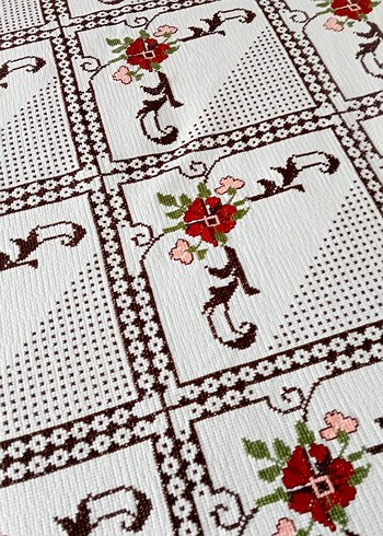 kaneviçe işlemeli etamin yatak örtüsü - Görsel 5