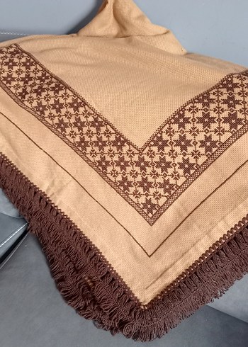 Beden camel Renk etamin kanaviçe işlemeli masa örtüsü
