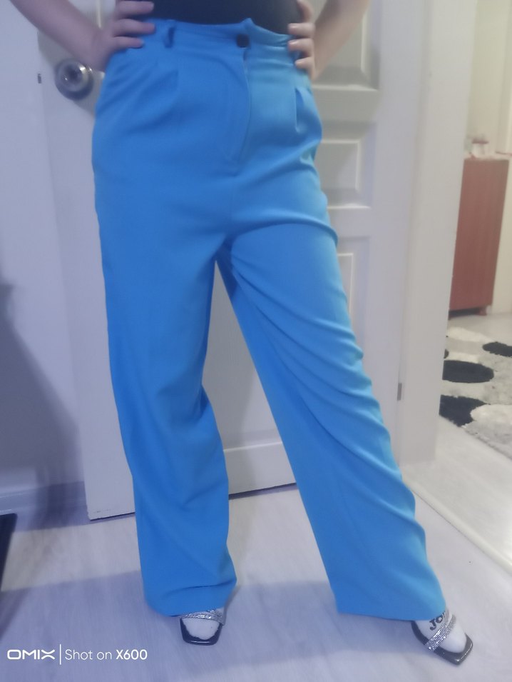 Kadın Mavi Regular Fit Kumaş Pantolon - Görsel 5