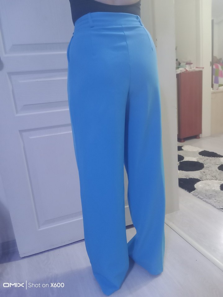 Kadın Mavi Regular Fit Kumaş Pantolon - Görsel 3