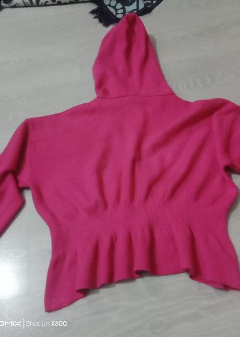 Pembe Kapüşonlu Örme Kadın Sweatshirt - Görsel 6