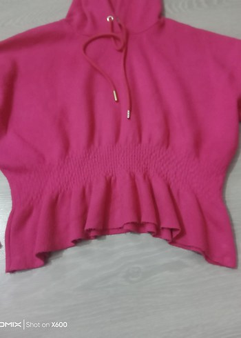 Pembe Kapüşonlu Örme Kadın Sweatshirt - Görsel 4