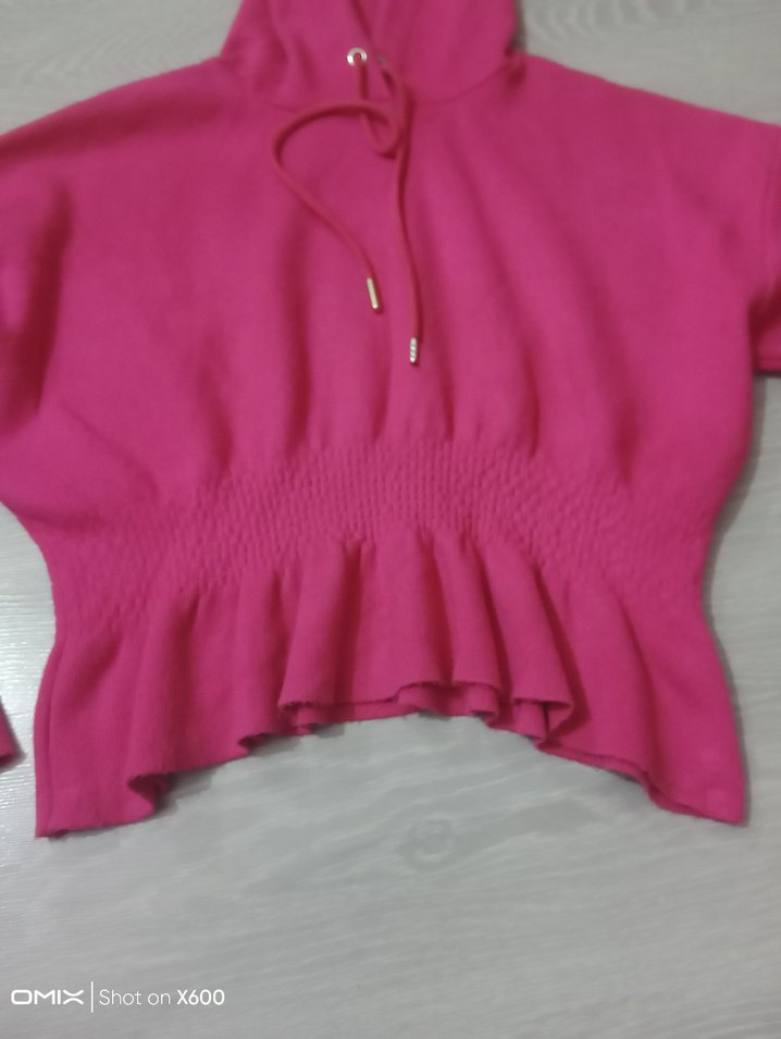 Pembe Kapüşonlu Örme Kadın Sweatshirt - Görsel 4