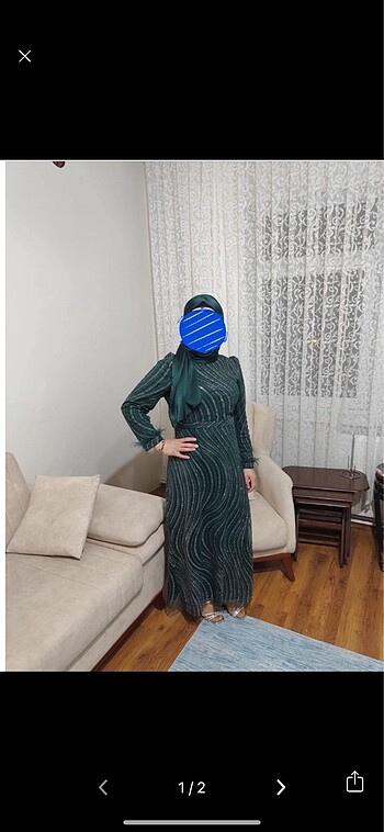Otriş detaylı yeşil abiye
