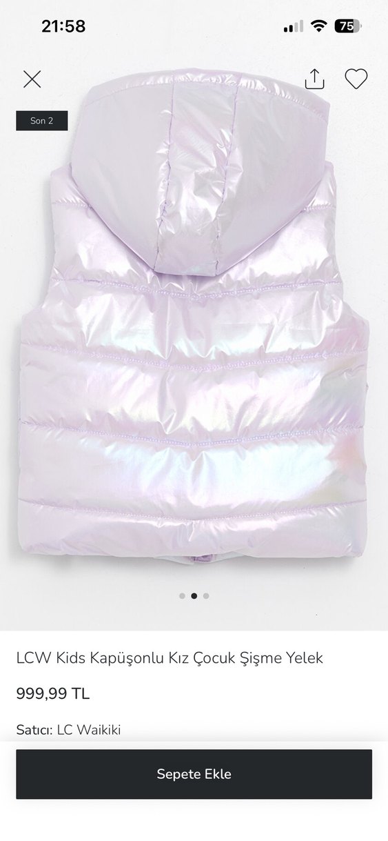 LCW Kids Kız Şişme Yelek Kapüşonlu - Görsel 2