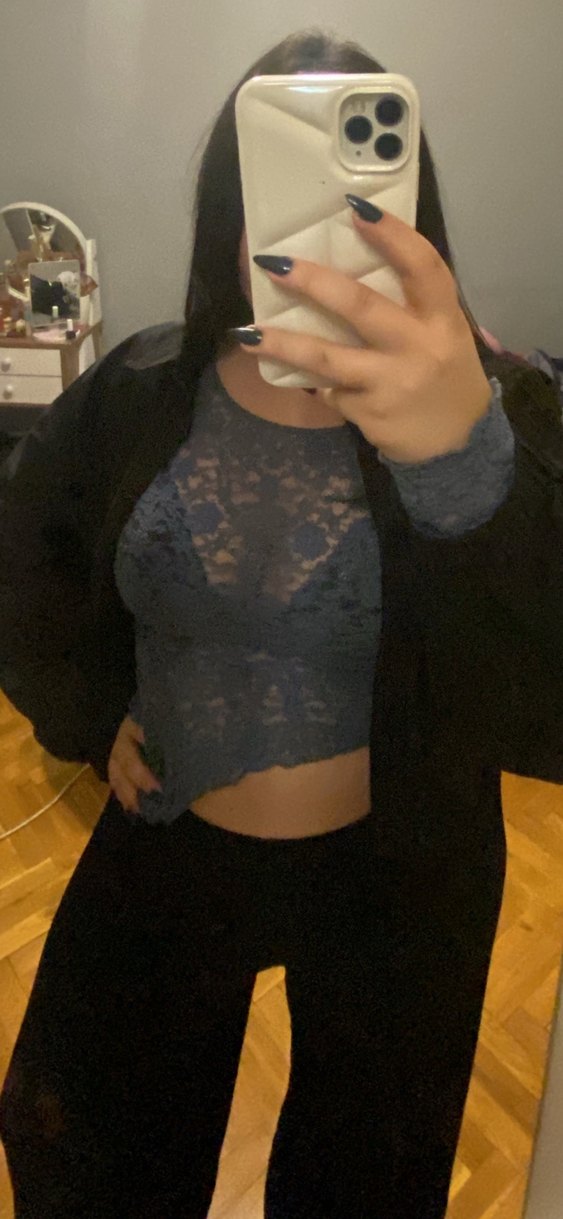 dantel mavi lacivert bluz transparan - Görsel 3