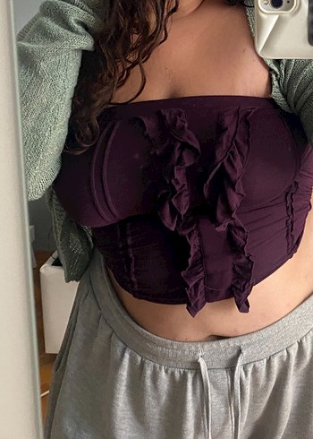 Mor Fitted straplez crop atlet - Görsel 2