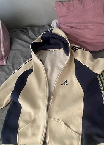 Adidas Krem Lacivert Fermuarlı Hırka Adidas