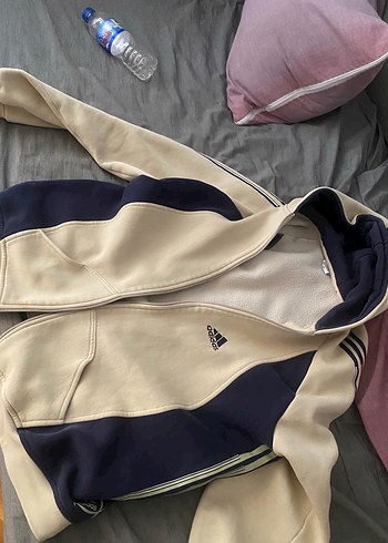 Krem Lacivert Fermuarlı Hırka Adidas