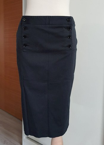 Düğmeli Lacivert Midi Kalem Etek - Görsel 5