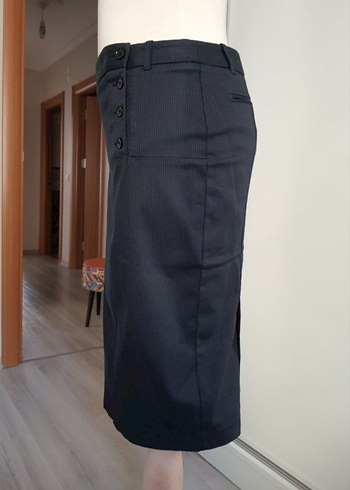 Düğmeli Lacivert Midi Kalem Etek - Görsel 6