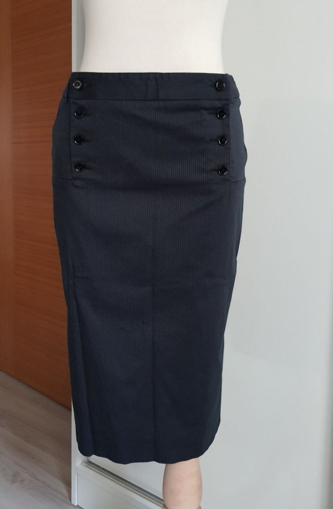 Düğmeli Lacivert Midi Kalem Etek - Görsel 5