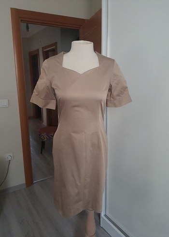 Bej Kalem Elbise - Görsel 3