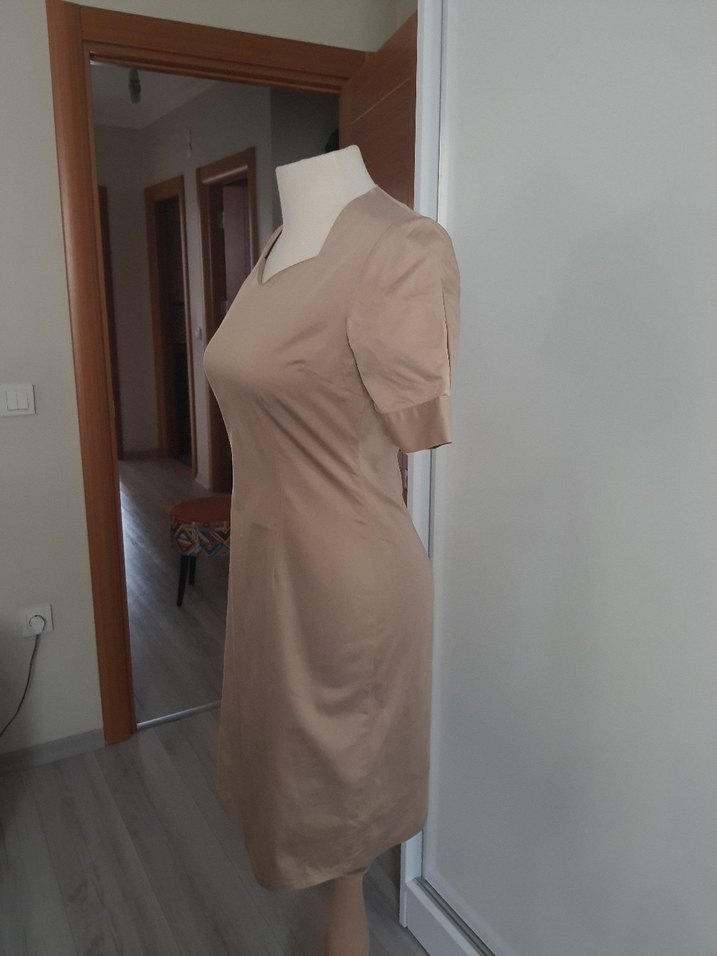 Bej Kalem Elbise - Görsel 2