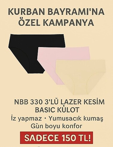 NBB 330 BAYAN 3'LÜ LAZER KESİM BASİC KULOT