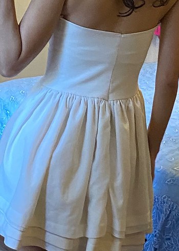 Bershka Askısız Mini Beyaz Elbise