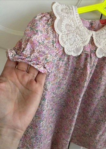 4 Yaş Beden pembe Renk Dantel Yaka Nakışlı Vintage Kız Elbisesi