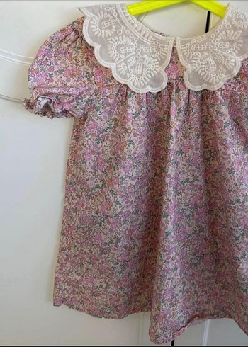 Dantel Yaka Nakışlı Vintage Kız Elbisesi