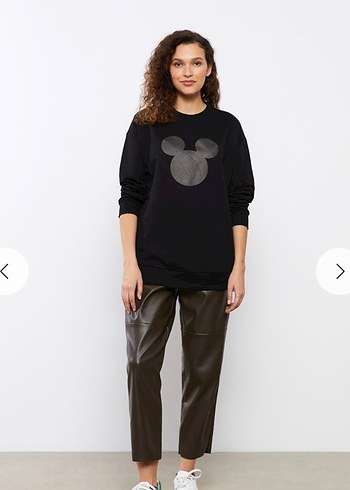 s Beden Siyah Mickey Baskılı Oversize Sweatshirt