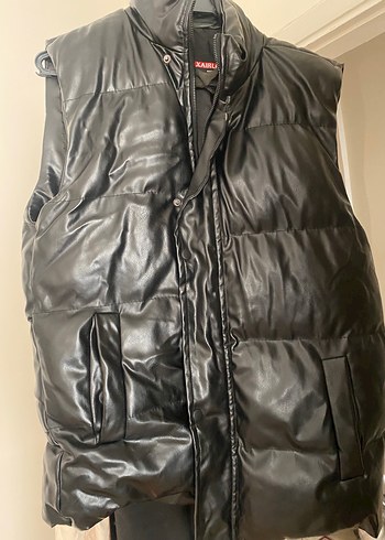 Siyah Deri Fermuarlı erkek Yelek - Görsel 4