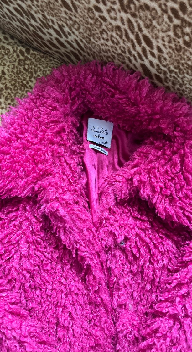 Pembe Peluş Kadın Mont - Görsel 2