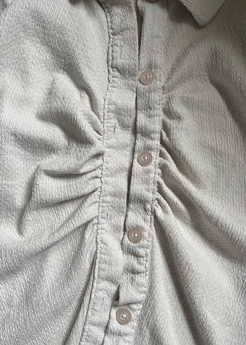 Düğmeli Kolsuz Beyaz Keten Gömlek - Görsel 3