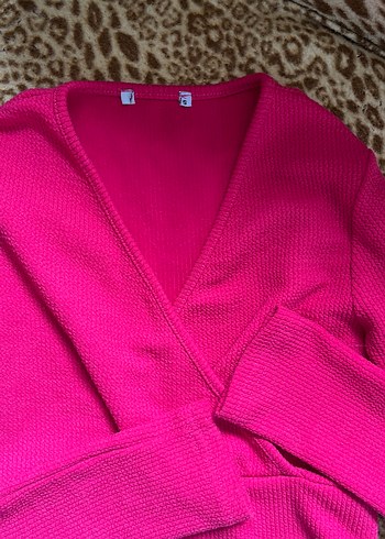 Pembe V Yaka Örgü Kadın bluz - Görsel 2