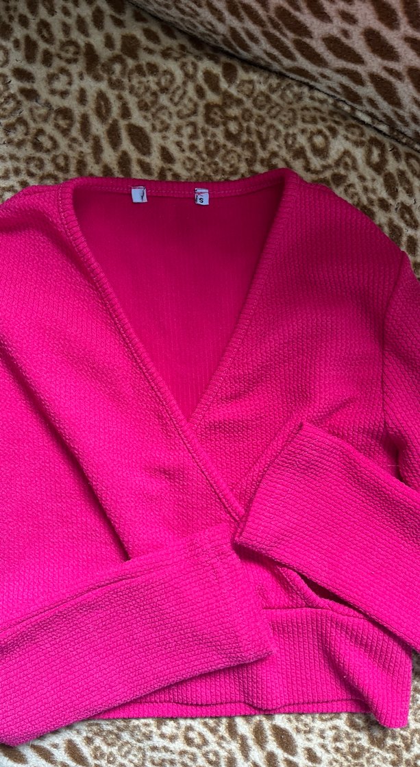 Pembe V Yaka Örgü Kadın bluz - Görsel 2