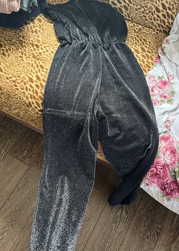 Gri Parlak straplez Yaka Kadın Tulum - Görsel 3