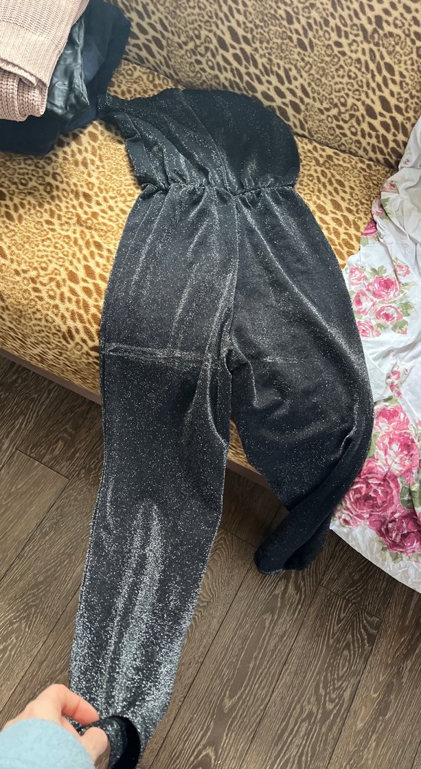 Gri Parlak straplez Yaka Kadın Tulum - Görsel 3