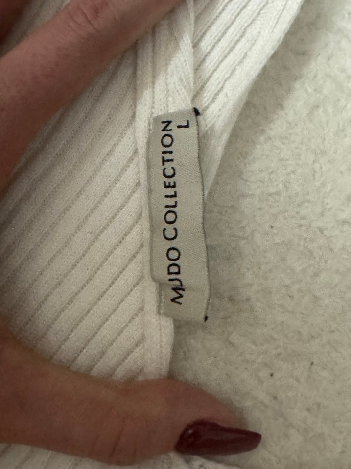 Beyaz Kadın Boğazlı Fitilli Triko - Görsel 3