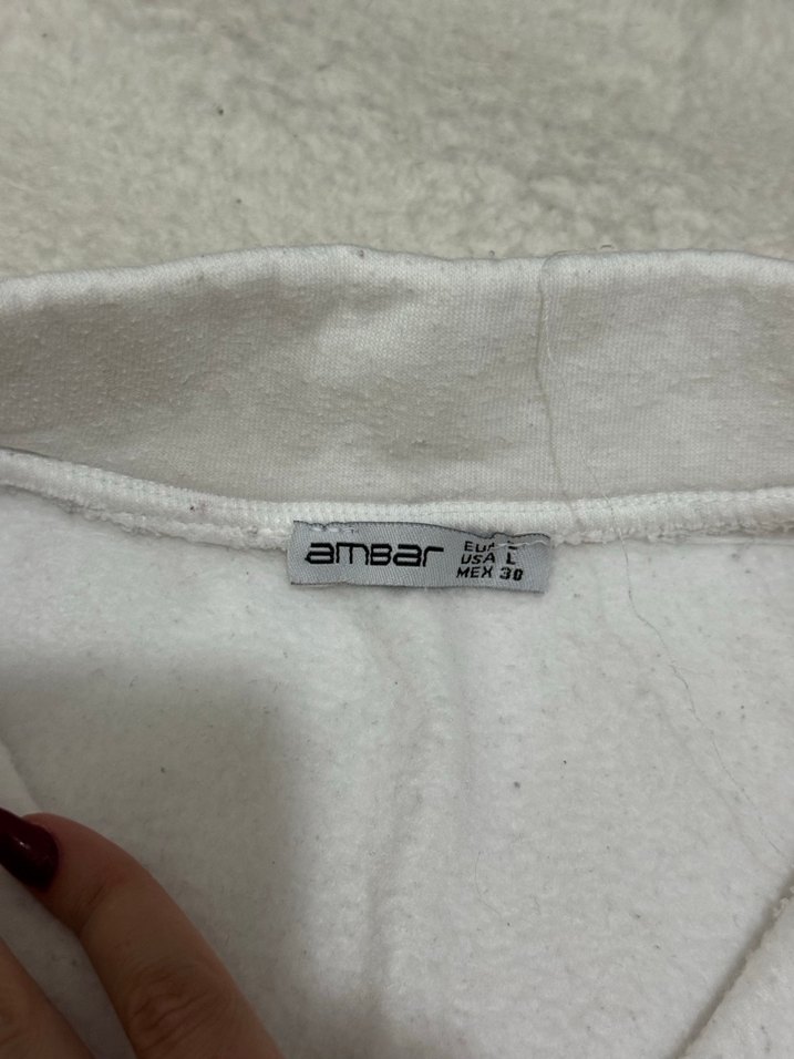 Yarım Fermuarlı Beyaz  Sweatshirt - Görsel 2