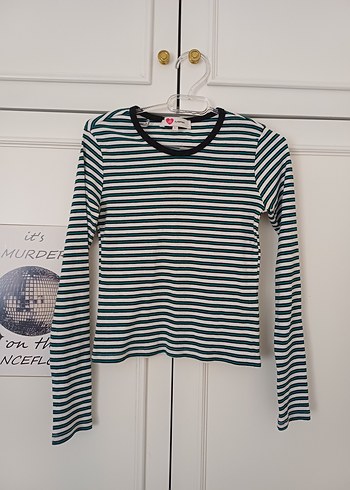 Kız Çocuk Lacivert Çizgili Uzun Kollu Tişört - Görsel 2